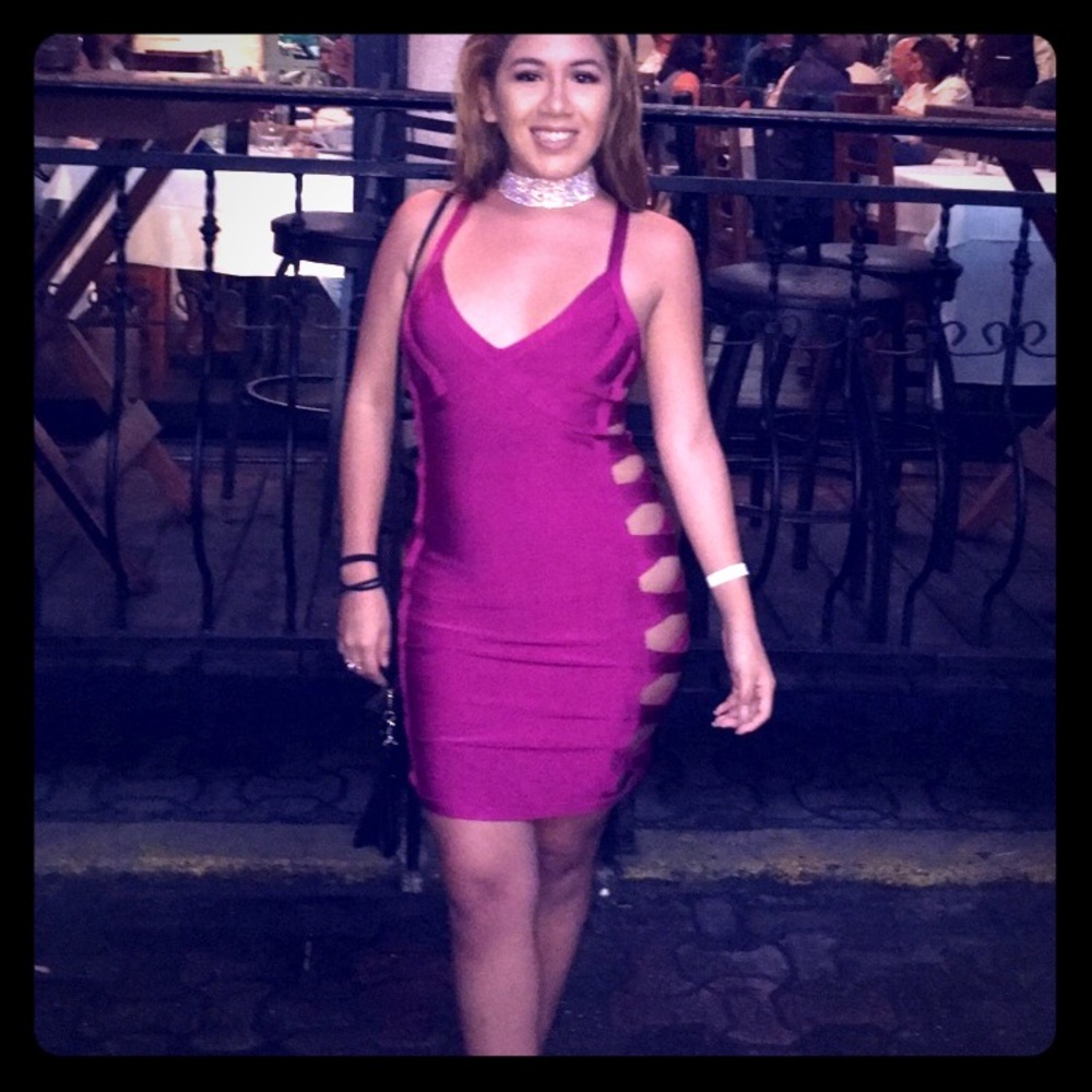 Bandage bodycon cut out pink dress